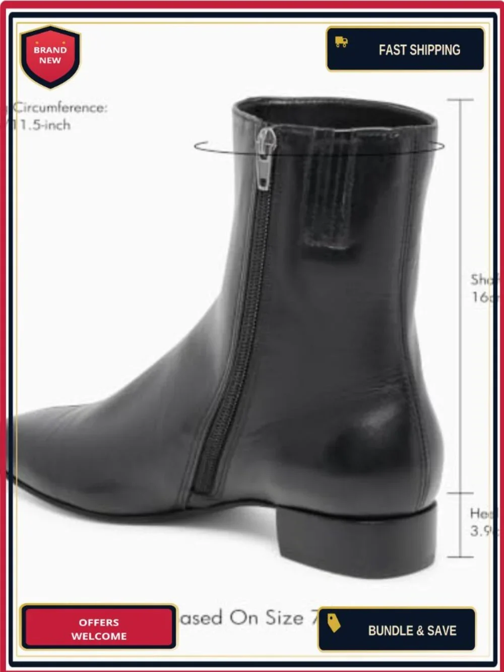 Women's Ankle Boots Chunky Low Heel Square Toe Zipper Dress Booties Faux Leather